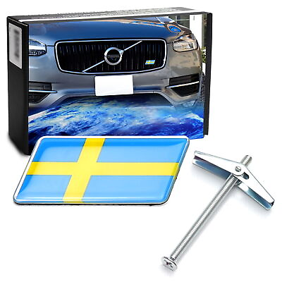 #ad Sweden Flag Emblem Badge w Grille Mesh Mount Toggle Bolt Anchor For Volvo Saab $11.69