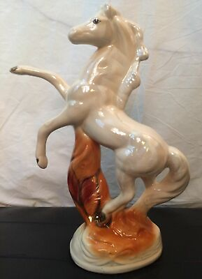 #ad Magnificent Large Rearing Horse 18quot; Tall Irridesent Glaze Fire Ceramic Vintage $49.99