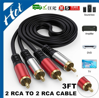 #ad 5×1× 3FT Premium 2 RCA to 2 RCA L R Stereo Audio Cable Cord Male Male Cord Plug $5.31