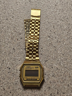 #ad Vintage Casio Watch Men ALL Gold Tone Digital Alarm Chrono 34mm Octagon A159W $44.00