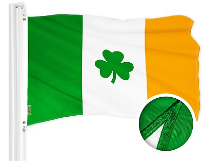 #ad Ireland Irish Shamrock Flag 3x5FT Embroidered Polyester Brass Grommets By G128 $22.95