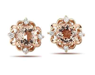 #ad 2 Ct Round Cut Morganite Diamond Halo Woman#x27;s Stud Earrings 14K Rose Gold Plated $86.24