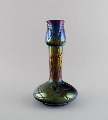 #ad Kralik Bohemia. Narrow neck Art Nouveau vase in iridescent art glass $470.00