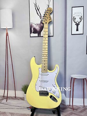 #ad Custom ST yellow Electric Guitar 2S Pickups Chrome Hardware with Pickguard $238.00