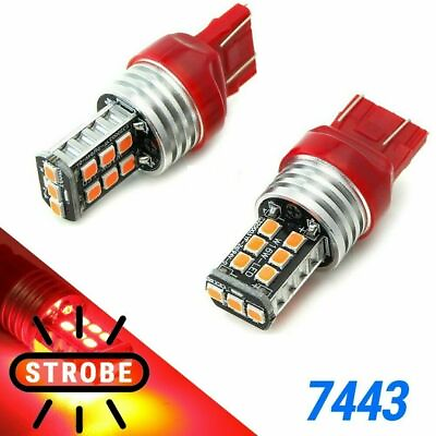 7443 7440 T20 LED Red Strobe Flash Brake Stop Tail Parking Light Bulb Kit USA $7.96
