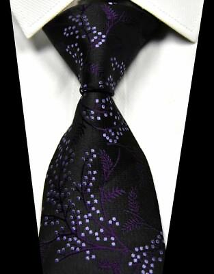#ad Classic Floral Black Dark Purple 100% Silk Men#x27;s Necktie Neck Tie 3.15#x27;#x27; 8CM $9.99