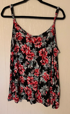 #ad Torrid Tropical Floral Print Tank Black 2X Cut Date 2016 Pink and Green Floral $19.00