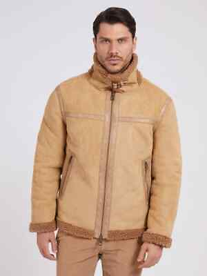 #ad Guess Mens Faux Shearling Jacket Beige Khaki Medium $27.77