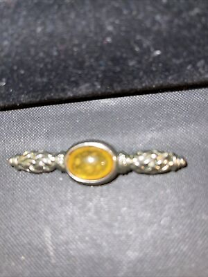 Vintage Sterling Silver AMBER Bar Brooch Pin Art Nouveau Style $60.00