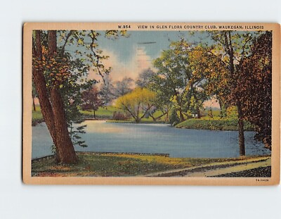 #ad Postcard View in Glen Flora Country Club Waukegan Illinois USA $3.49