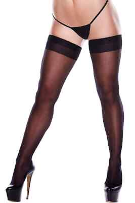 #ad New Back Seam Sheer Black Banded Queen Size Thigh High Stockings $13.99