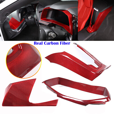 #ad Red Carbon Fiber Instrument Waterfall Charger Driver Side Cover For Corvette C8 $751.97