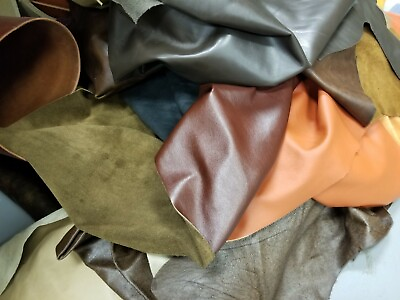 #ad 8 lb Bulk Scrap Leather Trimmings Cowhide Remnants Premium Leather $25.95