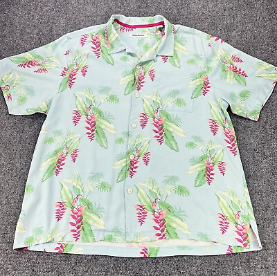 #ad Tommy Bahama Shirt Men#x27;s XL Extra Large Blue Silk Floral Hawaiian Tropical $31.95