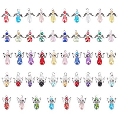 #ad 60pcs 5 Style Angel Wing Charm Crystal Dangle Charms Pendants Pearl Beads Gla... $25.66