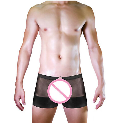 #ad Men#x27;s Open Crotch Underwear Men#x27;s Fun Low Waisted Underwear With Faux Leather $9.99