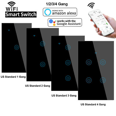 1 2 3 4 Gang Smart Light Switch WIFI Wall Touch Panel Socket Alexa Google Home $13.39