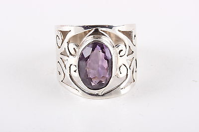 #ad STERLING PURPLE FACETED STONE CUT OUT DESIGN BAND RING SIZE 7 1 2 925 FINE 0259 $40.00