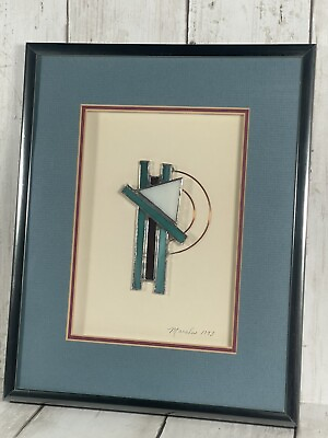 #ad Vintage Framed Abstract Stained Glass Painting Wall Art Michigan Local Artist $25.99