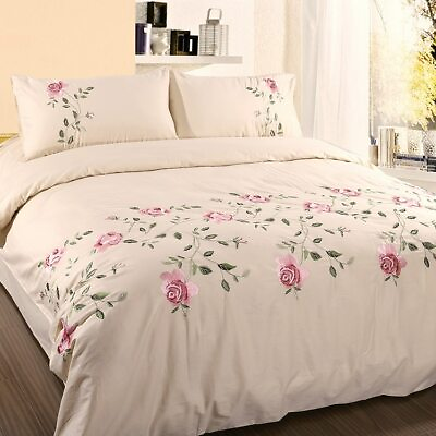 #ad Vintage Flowers Embroidered White Pink Grey Duvet Cover Bed Twin Full Queen King $459.97