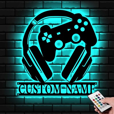 #ad Custom Video Game Metal Sign with Led Light Game Controller Metal Wall Art $136.99