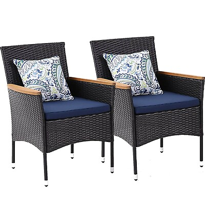 #ad PHI VILLA Set of 2 Outdoor Wicker Chairs Patio Sofa Rattan Arm Chairs w Cushion $159.99