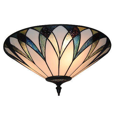 #ad 18quot;×6quot; Ceiling Light Stained Glass Bowl Shade Tiffany Style Ceiling Lamp Light $108.73