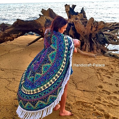 #ad Indian Star Elephant Mandala Tapestry Round Wall Hanging Beach Throw Yoga Mat $38.99
