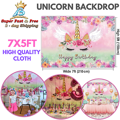 #ad Unicorn Photo Backdrop Girls Birthday Party Background Baby Shower Table Decors $22.68