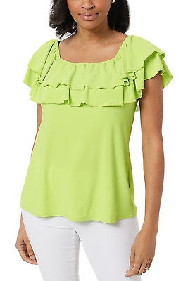 #ad Attitudes by Renee Global Illusions Como Jersey Double Ruffle Top Pear $17.99