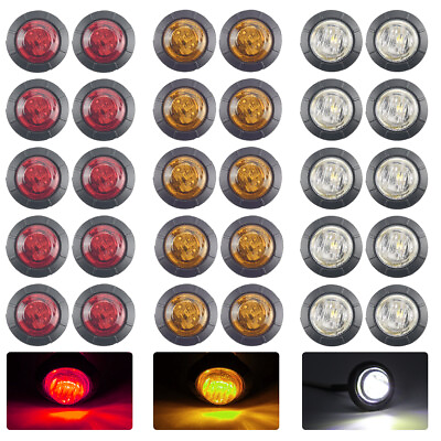 #ad 5 50Pcs 12V LED Car 3 4quot; Round Side Marker Light Lorry Button Lamp Off Road Lot $6.99