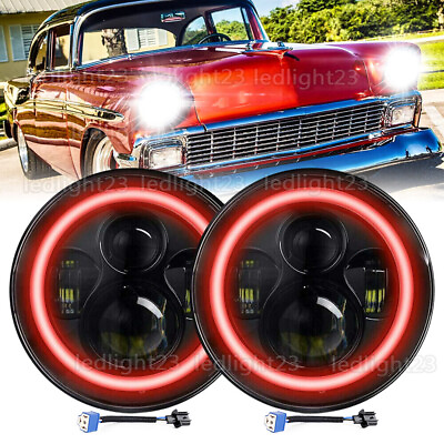 #ad 7quot; Inch RED Halo LED Headlights Hi Lo DRL Turn fit Chevy Bel Air 1955 1956 1957 $54.33
