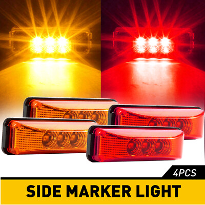 #ad #ad 4PCS LED Side Marker Red Amber Lights Clearance Truck Light Trailer Waterproof $12.99