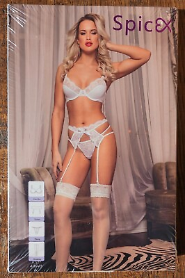 #ad SPICEX 4 Pc. Bra Garter Thong Stockings Lace Push Up Lingerie S M #40048 $11.99