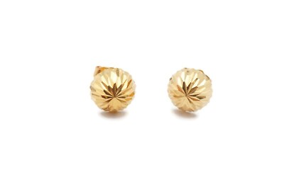 #ad 14k Yellow Gold Stud Earrings Diamond Cut Half Ball $89.99