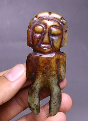 #ad 8CM Chinese Hongshan Culture Old Jade Carve Primitive Man People Amulet Pendant $20.00