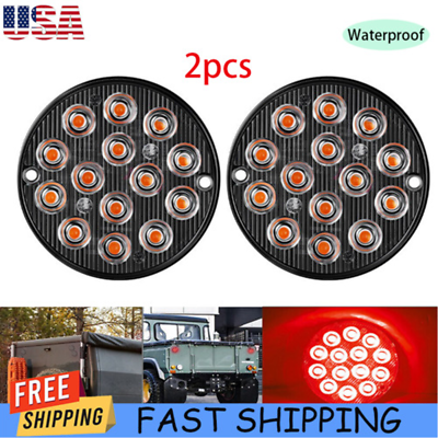 #ad 2X 3quot; inch Round Red 14 LED Truck Trailer Stop Turn Tail Brake Lights Waterproof $12.68