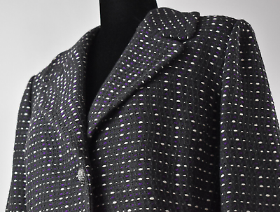 #ad St. John Size 10 Blazer One Button Knit Gray Purple White Jacket USA Wool Rayon $171.89
