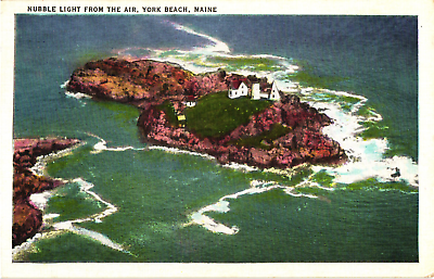 #ad Nubble Light From The Air York Beach Maine Vintage Postcard Lighthouse 1937 $4.99