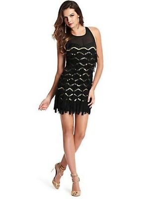 #ad GUESS MARCIANO FRINGE 20#x27;s LITTLE BLACK DRESS FLAPPER HALLOWEEN GATSBY PARTY S $49.00