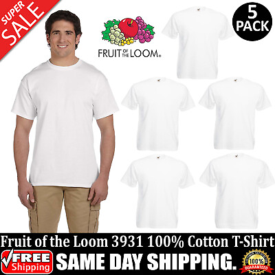 #ad 5 PACK OF FRUIT OF THE LOOM Adult HD Cotton T Shirt Blank T Shirt 3931 S 6XL $24.57