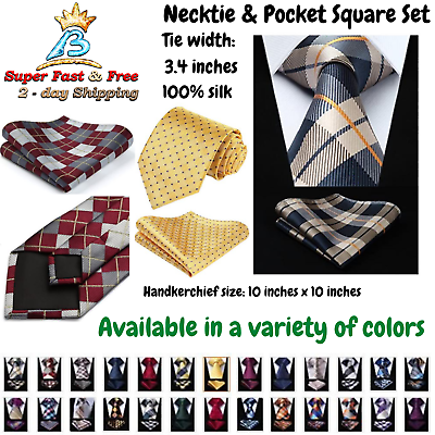 #ad Men Classic Necktie Wedding Tuxedo Geometric Striped Dress Ties W Pocket Square $25.15