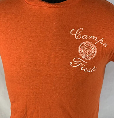 #ad Vintage Champion T Shirt Single Stitch Blue Bar Medium Orange USA 70s 80s $39.99
