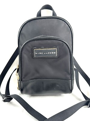 #ad Marc Jacobs Black Nylon Mini Small Backpack Brass Logo Hardware $41.26