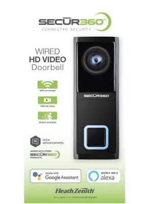 #ad SECUR 360 Wired Smart Video Doorbell with Camera and 2 Way Communication Black $33.00