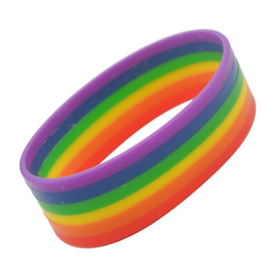 #ad Silicone Bracelet Wristband Rainbow PRIDE Gay Lesbian Lovers Bangle Jewellery GBP 2.96