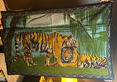 #ad Tiger Tapestry Colorful Wall Art Mates 54quot; X 37” Orange Green Jungle Water $14.99