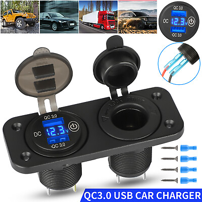 #ad 12V QC3.0 Dual USB Charger Car Cigarette Lighter Socket Plug Panel For Car Truck $13.98