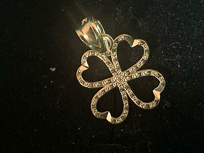 #ad 10K Solid Yellow Gold Four Leaf Clover Pendant Shamrock $62.10