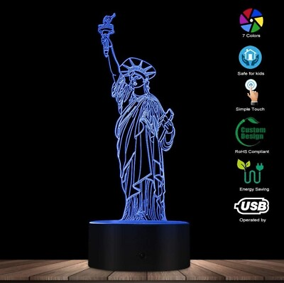 #ad 3D Night Light Lady liberty Creative 3D Visualization Lamp 7 Colors $9.99